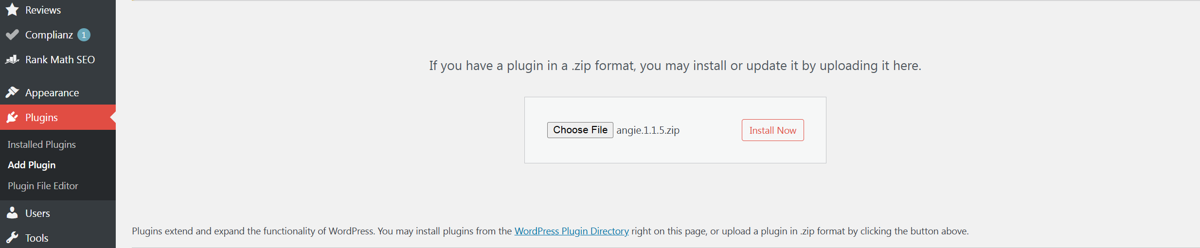 Angie Plugin Activation